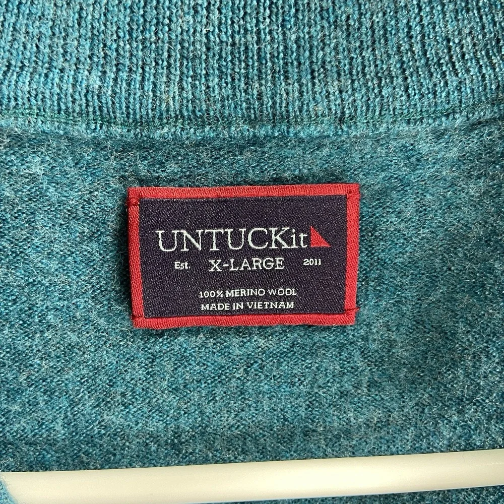 UNTUCKit Sweater Mens XL 100% Merino Wool 1/4 Zip Pullover Blue Mock Neck Casual